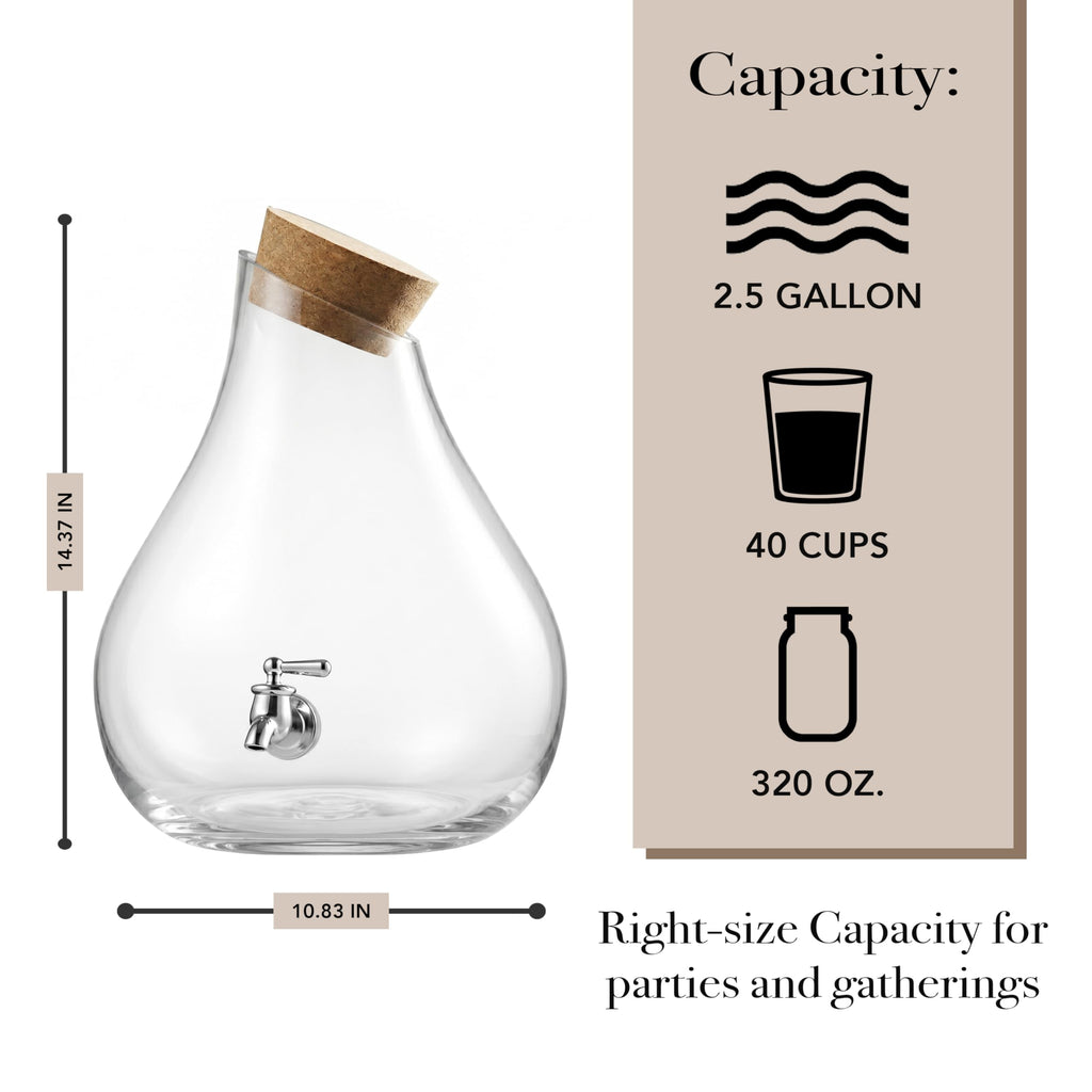 Glass Beverage Dispenser with Cork Lid and Stand 2.5 Gal O388701