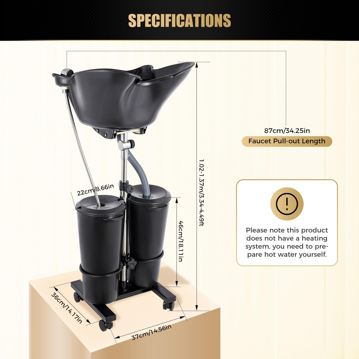 Portable Shampoo Basin with 2 Water Buckets, Black J40137