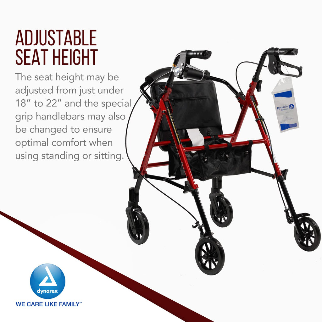 Foldable Aluminum Rollator with Adjustable Seat and Detachable Caster, Red Q65290