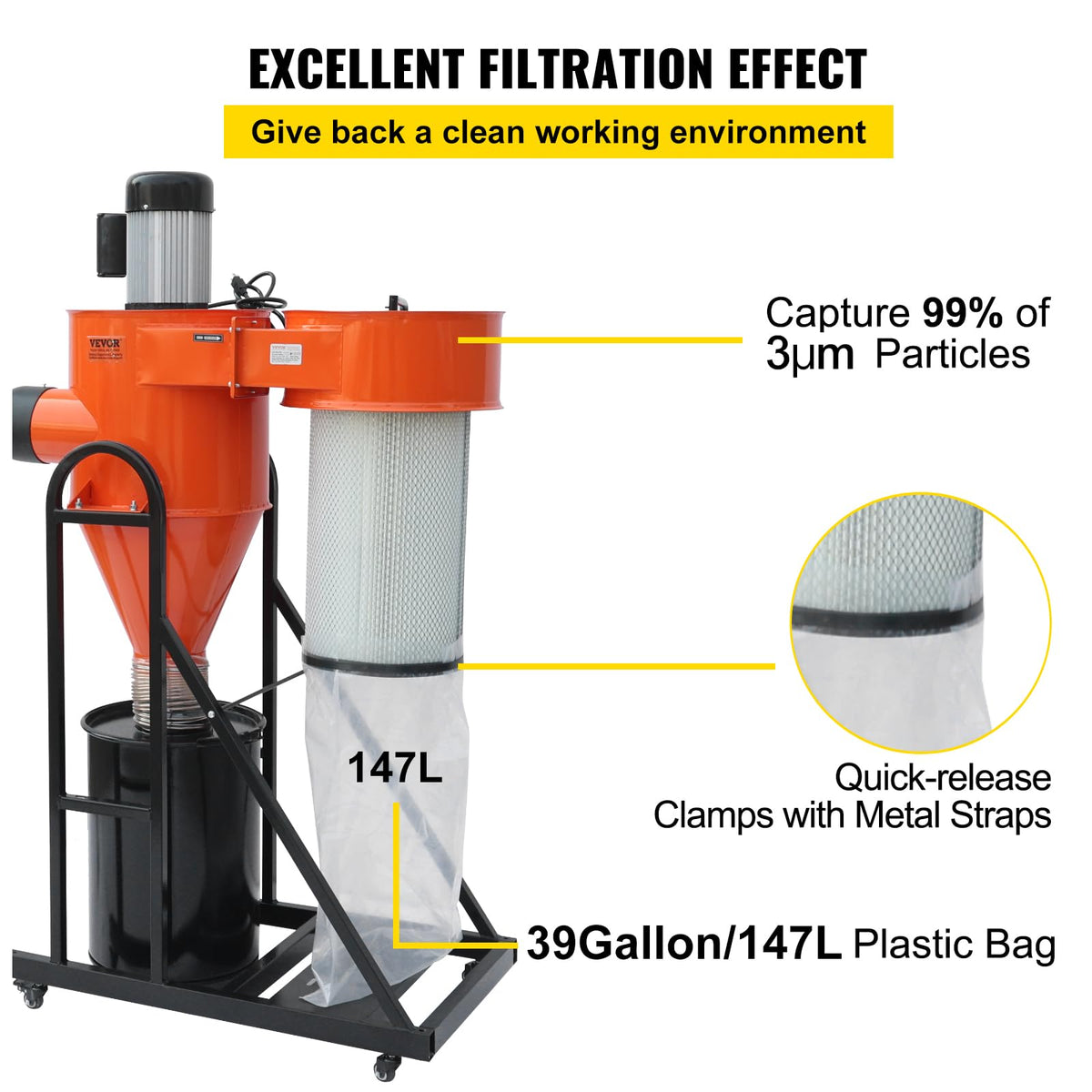 2 HP Portable Dust Collector with 39 Gallon Collection Bag Z911567