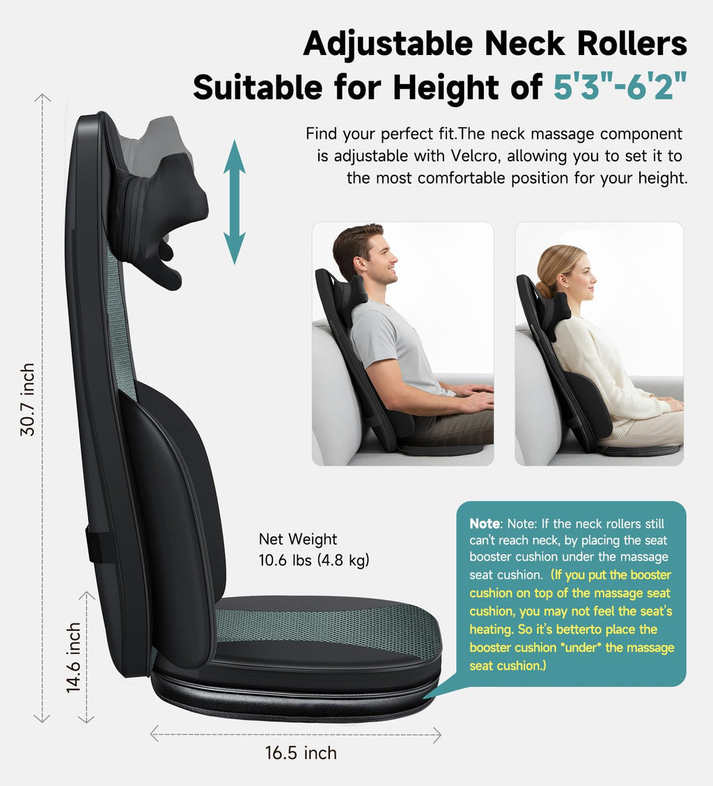 Black Shiatsu Back Massager Chair Pad with 4-Zone Heat F945