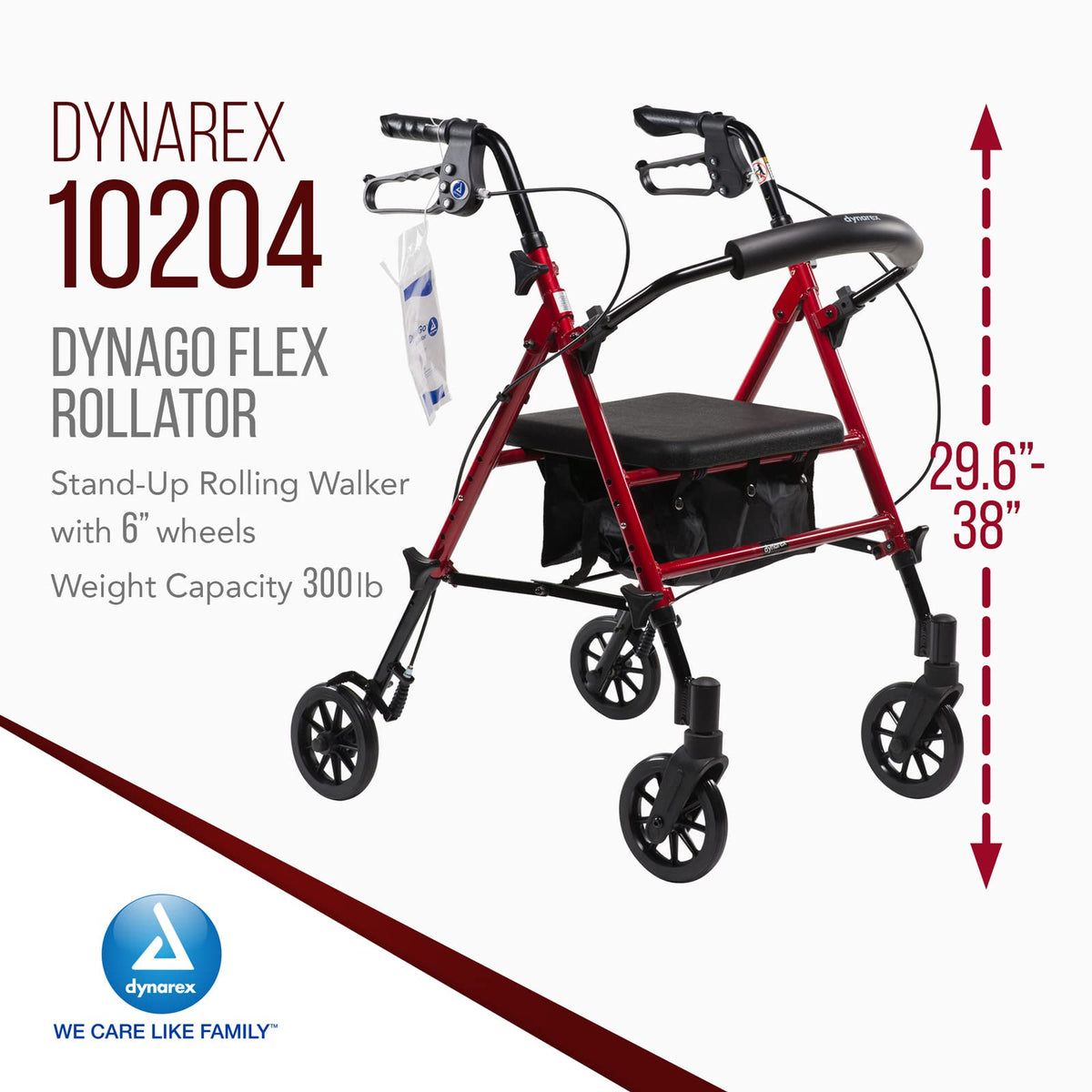 Foldable Aluminum Rollator with Adjustable Seat and Detachable Caster, Red Q65290
