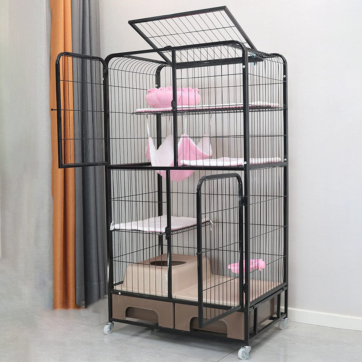 Black Four Layer Metal Cat Cage Dog Crate L8710