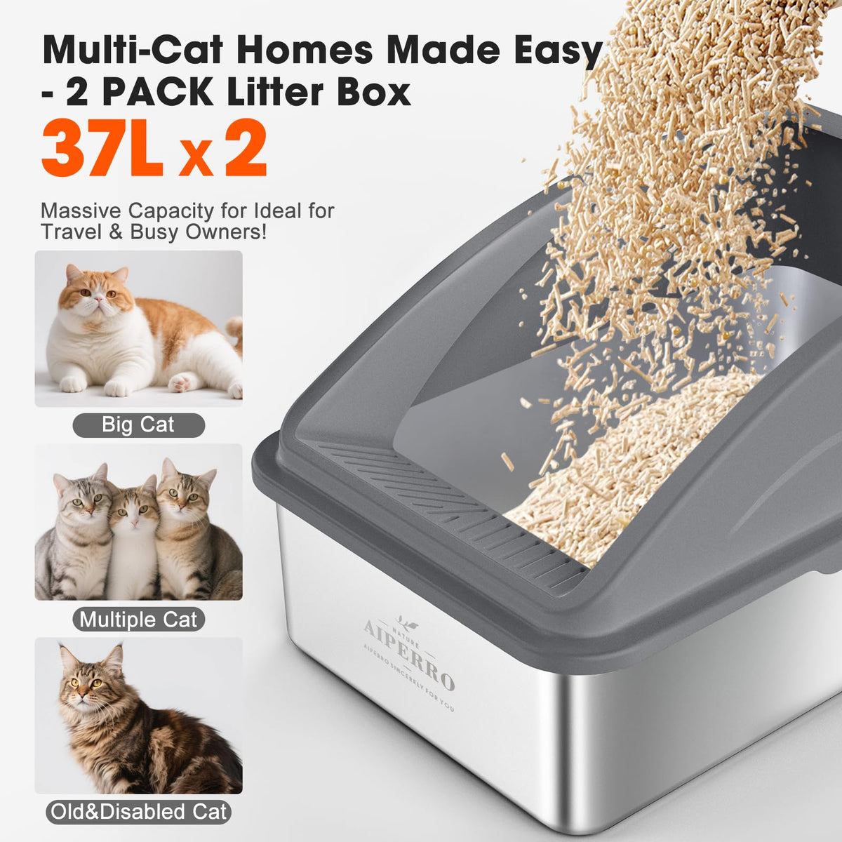 2 Pack XL Stainless Steel Enclosed Cat Litter Box with Lid U450791