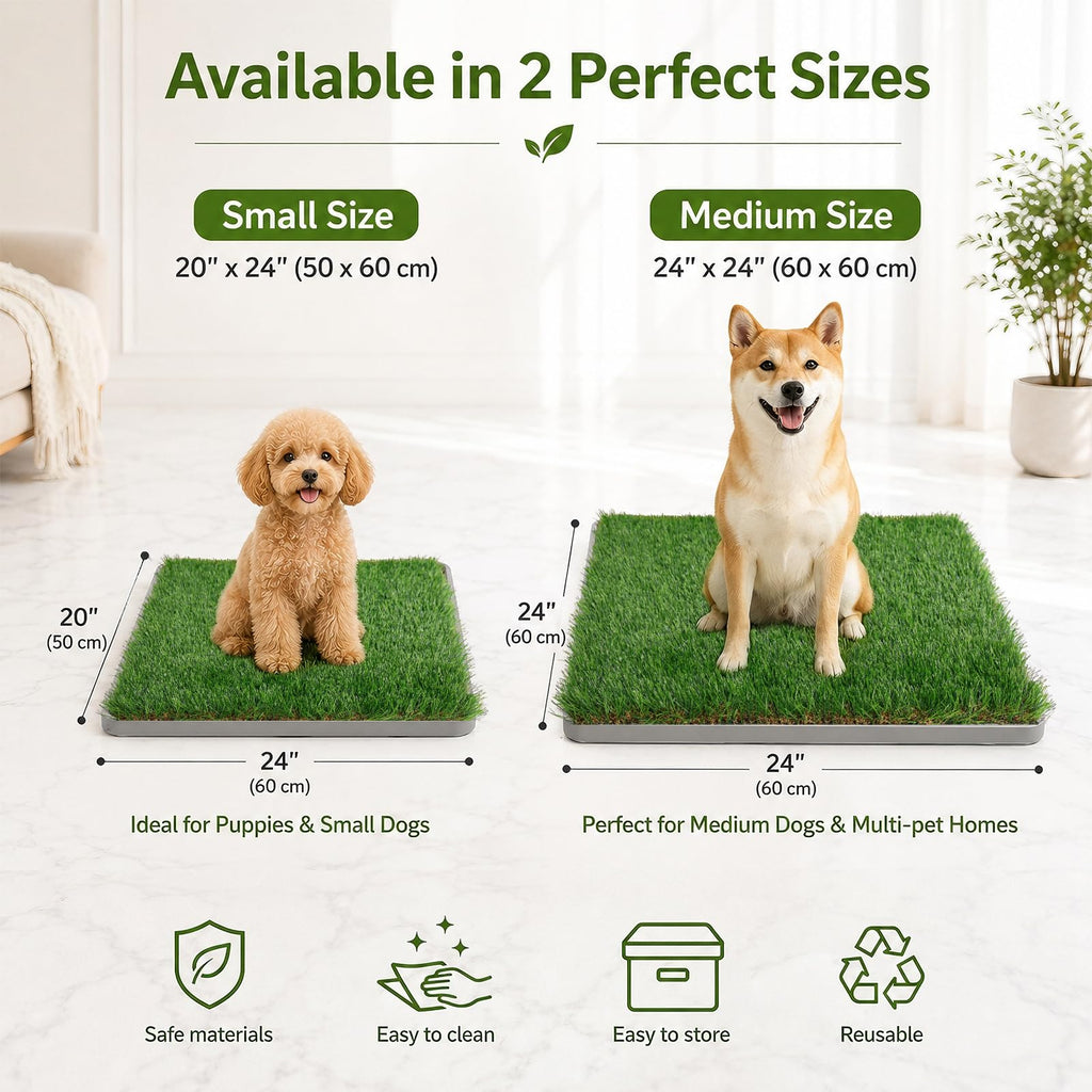 Dog Grass Pad with Tray 20" x 24" Artificial Grass Pee Pads with Non-Slip Grey Silicone Tray & 2 Replacement Grass Mats W353038