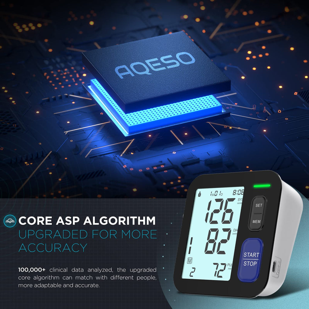 Upper Arm Blood Pressure Machine Medium/Large Cuff Automatic Digital BP Monitor Backlit LCD 2-User Mode U6682