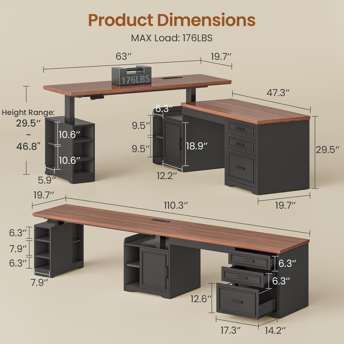 L Shaped Height Adjustable Standing Desk with Drawers and Shelves O83930