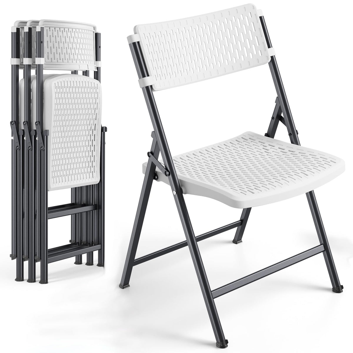 White 4-Pack Folding Chairs with Steel Frame W42989