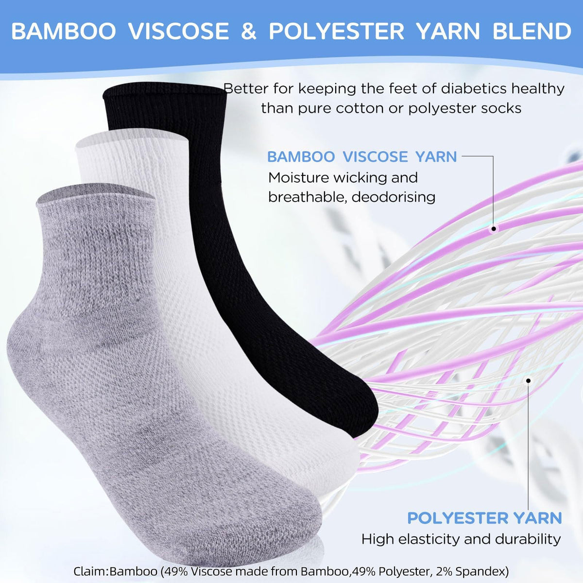 Bamboo Viscose Non Binding Ankle Socks 6 Pairs C5226