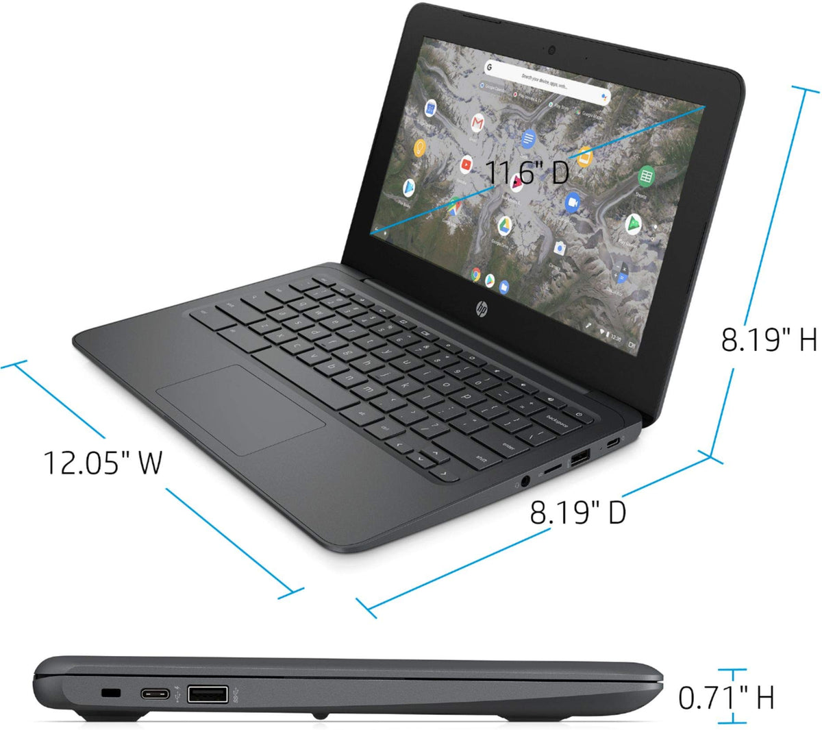 11.6" HD Chromebook, Intel Celeron N3350, 4GB LPDDR2, 32GB eMMC, Chrome OS, Ash Gray D946