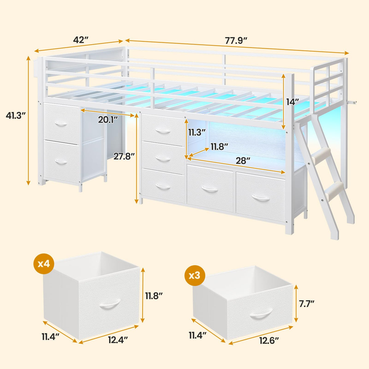 Twin Size Low Loft Bed with 7 Drawers B457