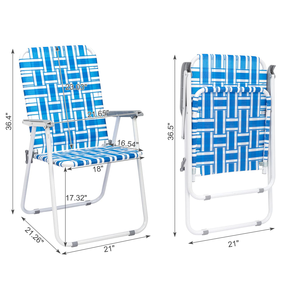 Blue Webbed Folding Lawn Chairs Set of 2 U1683