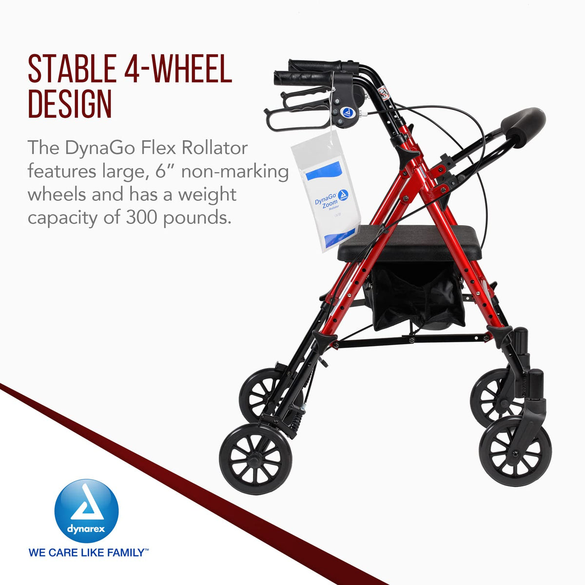 Foldable Aluminum Rollator with Adjustable Seat and Detachable Caster, Red Q65290