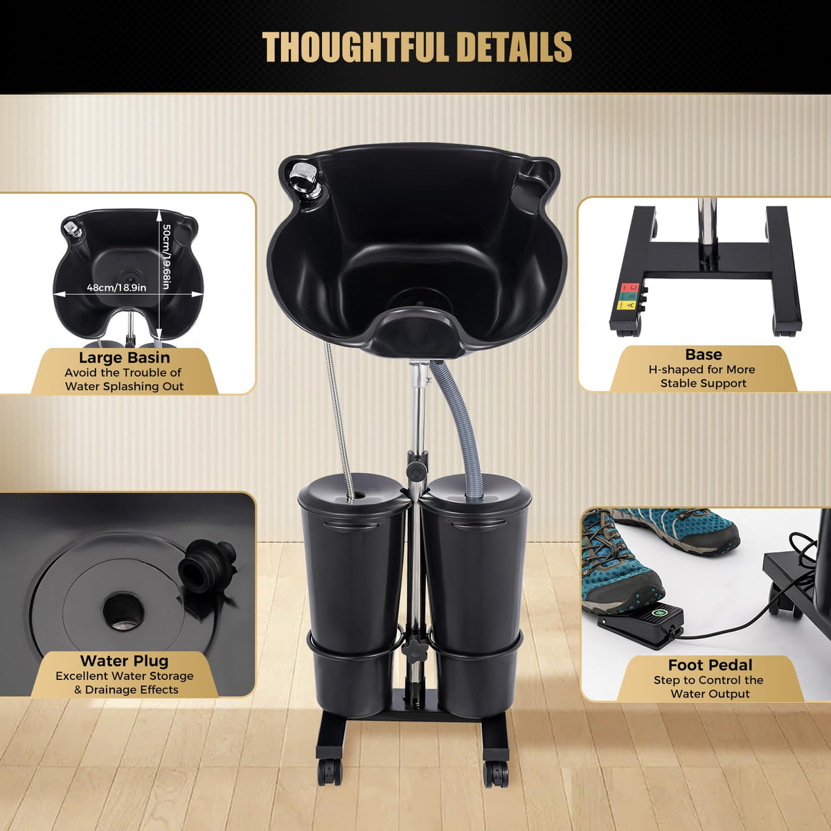 Portable Shampoo Basin with 2 Water Buckets, Black J40137