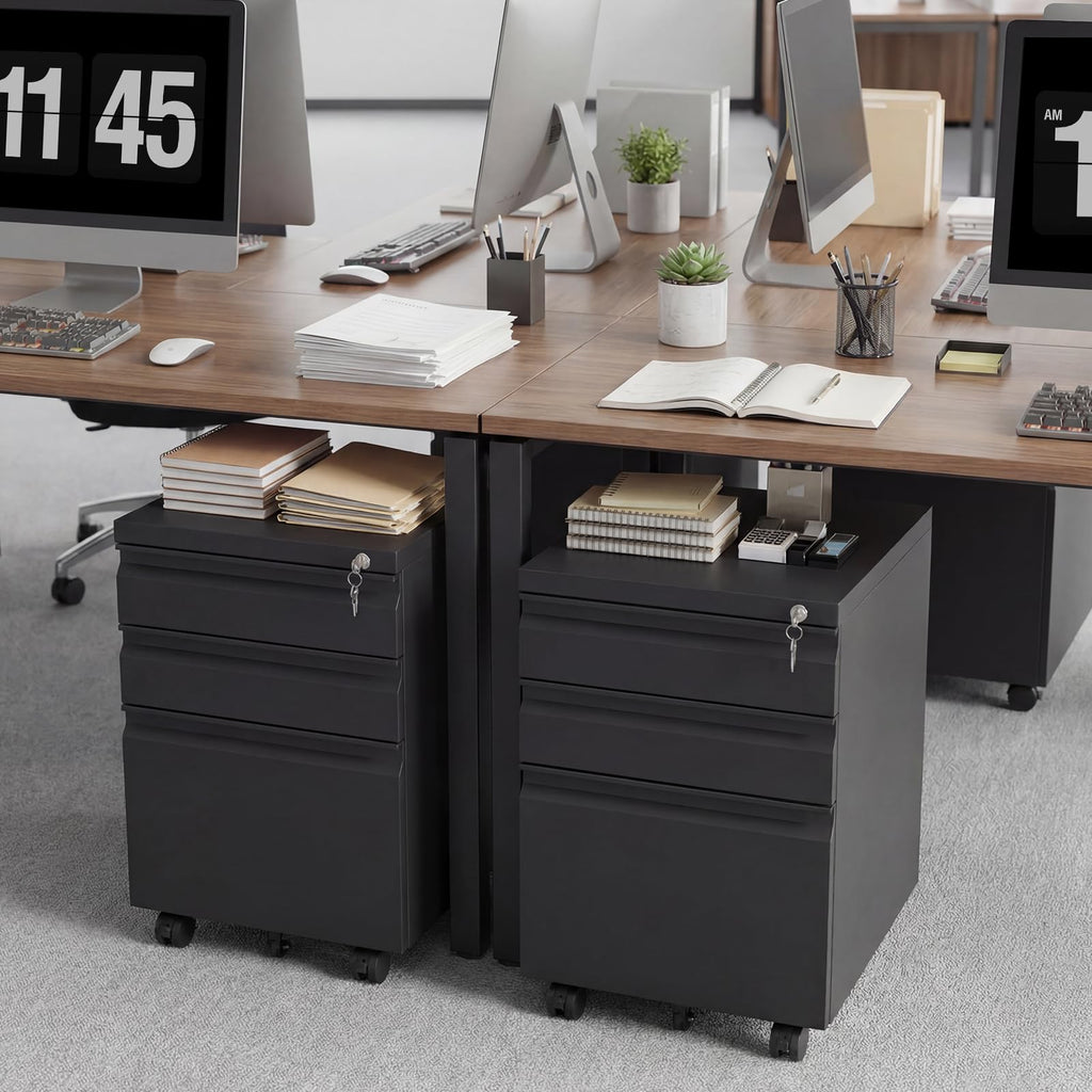 Black 3 Drawer Metal File Cabinet with Lock E2623