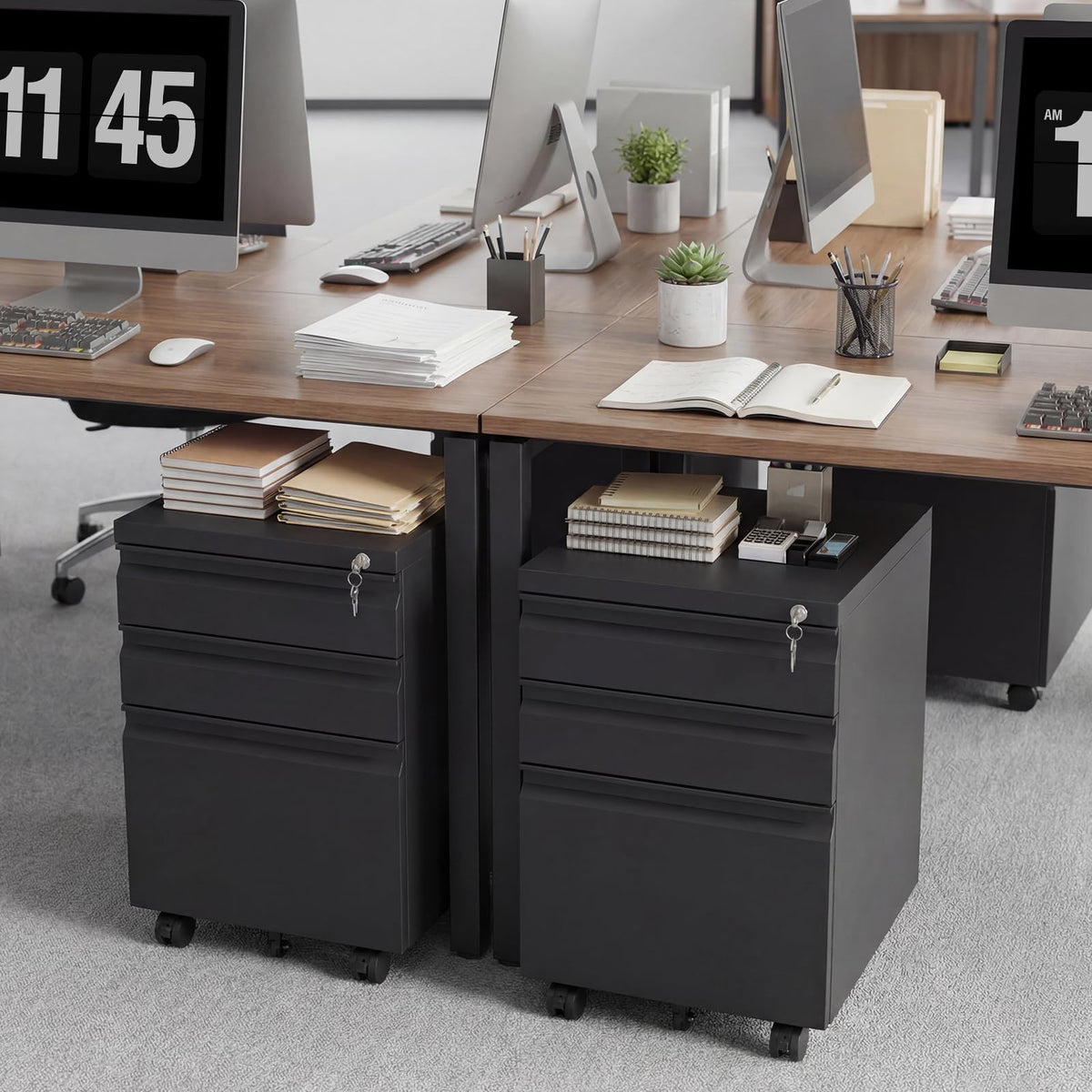 Black 3 Drawer Metal File Cabinet with Lock E2623