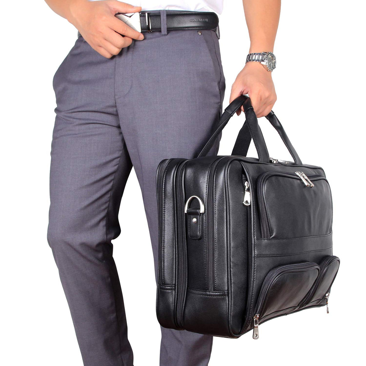 Cowhide Leather 17.3 Inch Messenger Bag Laptop Briefcase Z53413