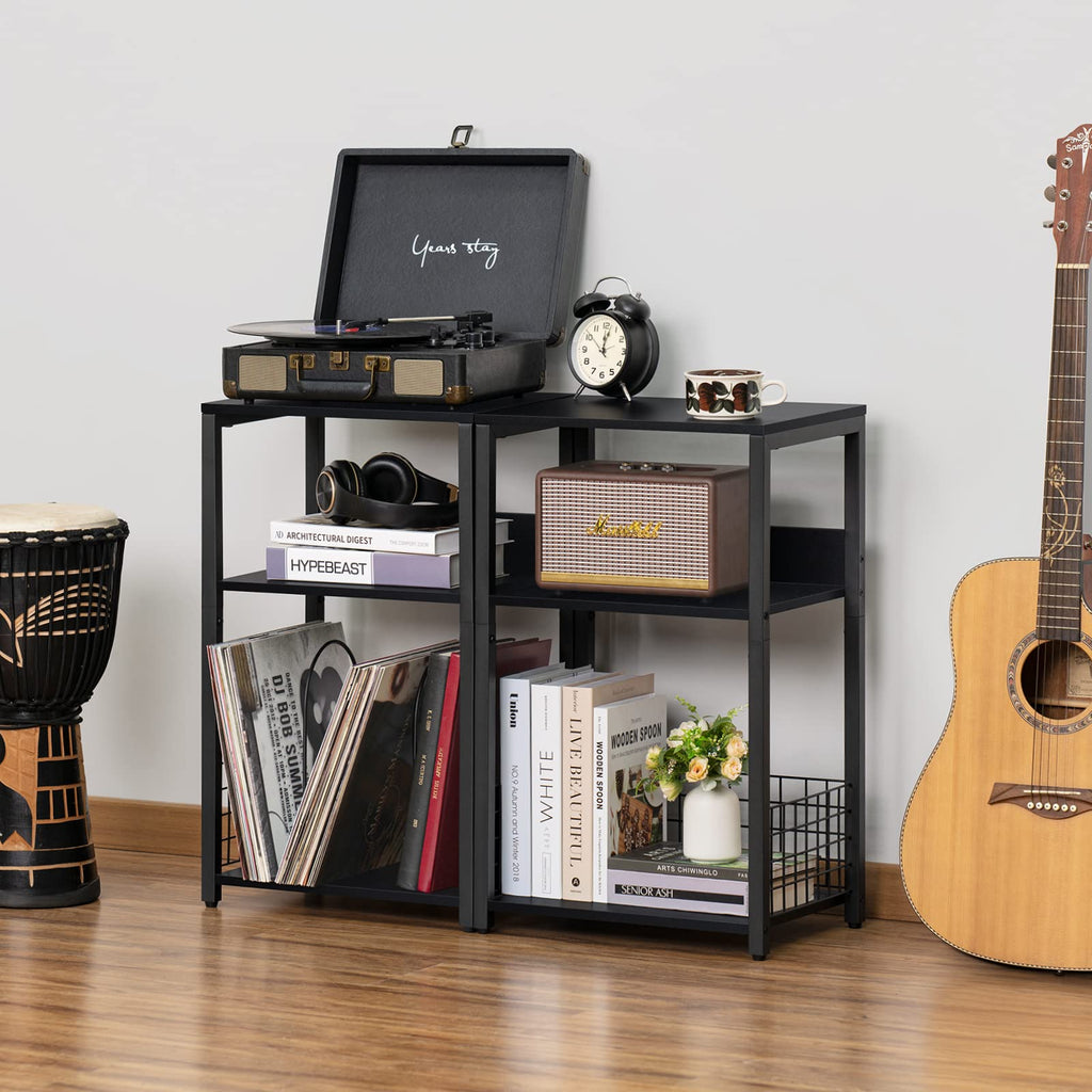 Black 3 Tier End Table with Storage Shelf I84672
