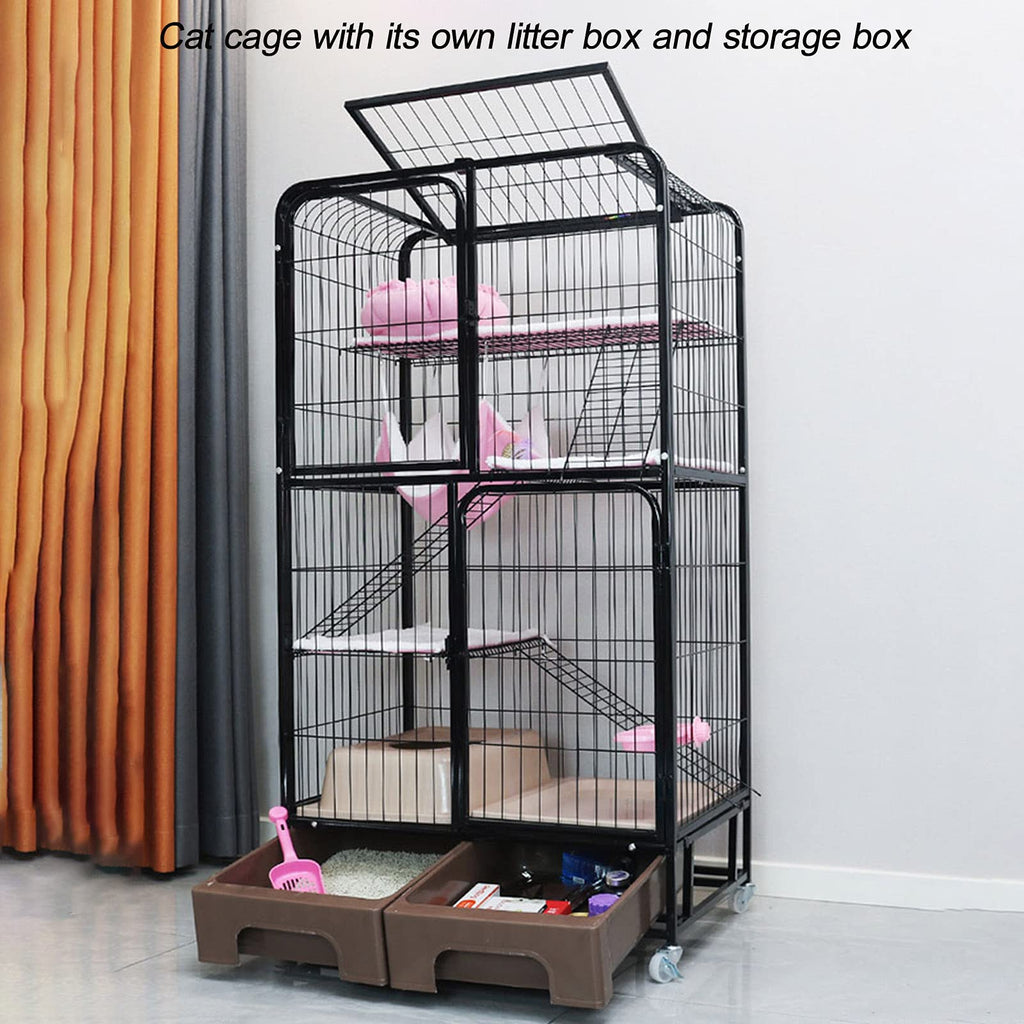 Black Four Layer Metal Cat Cage Dog Crate L8710