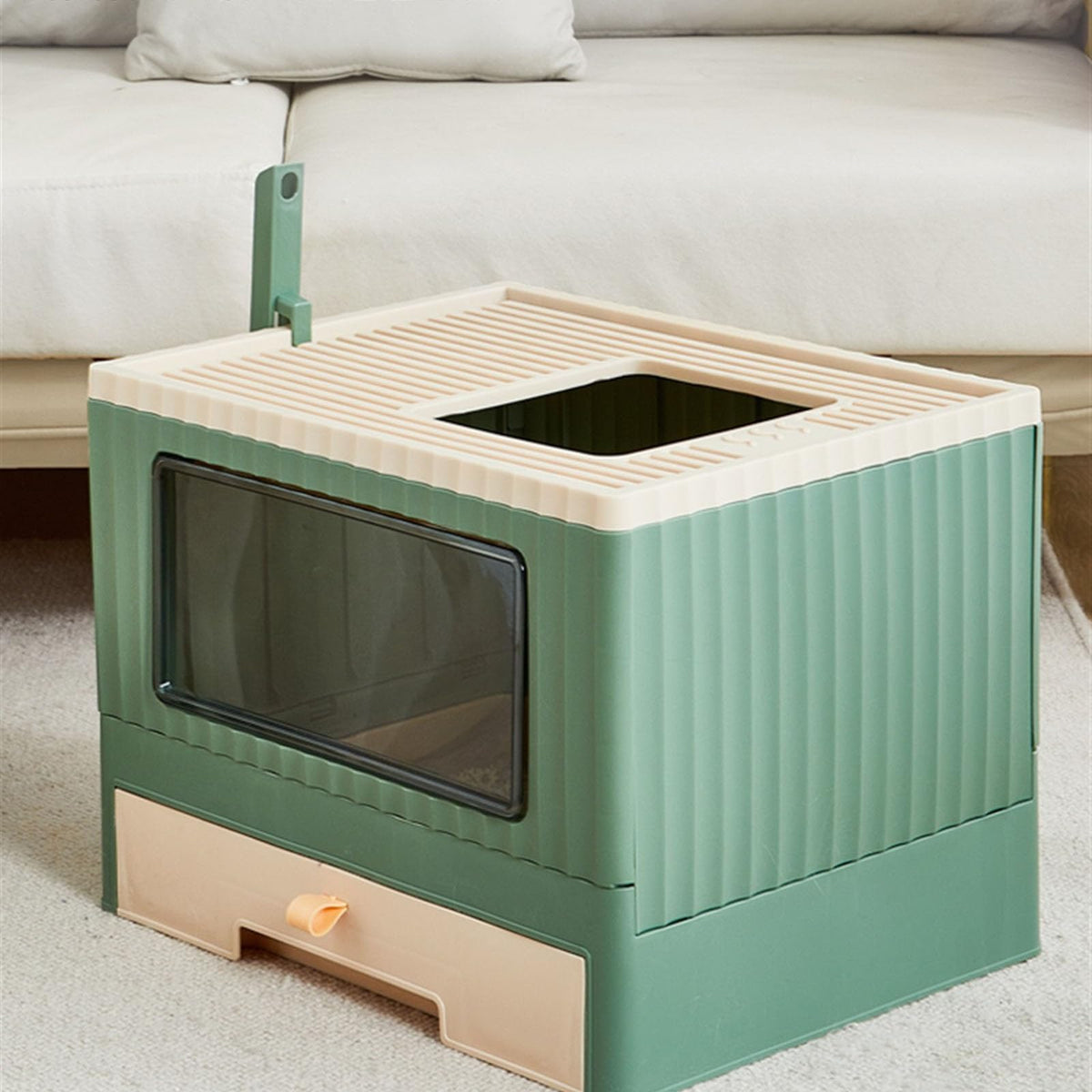 Top Entry Cat Litter Box with Lid Foldable Green F98986