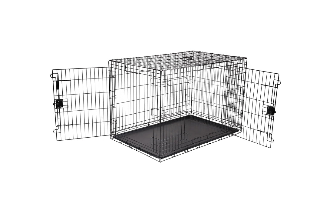 Portable Metal Wire Dog Crate, Double Door with Removable Tray, Black A97977