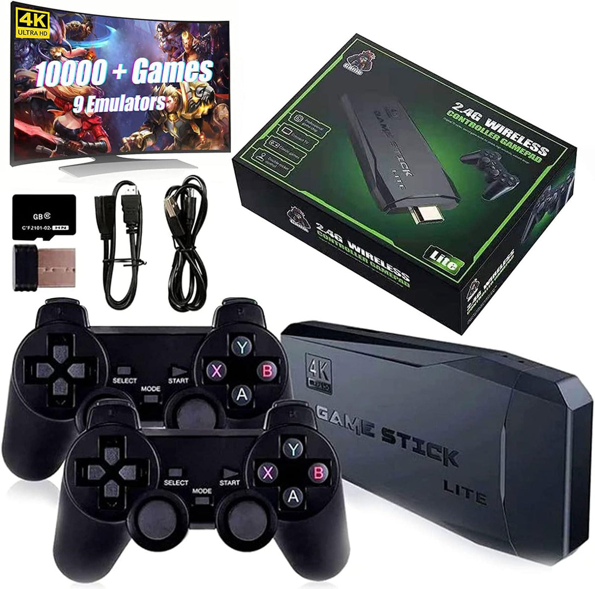 Black Wireless Retro Game Console with 2.4G Controllers J9118