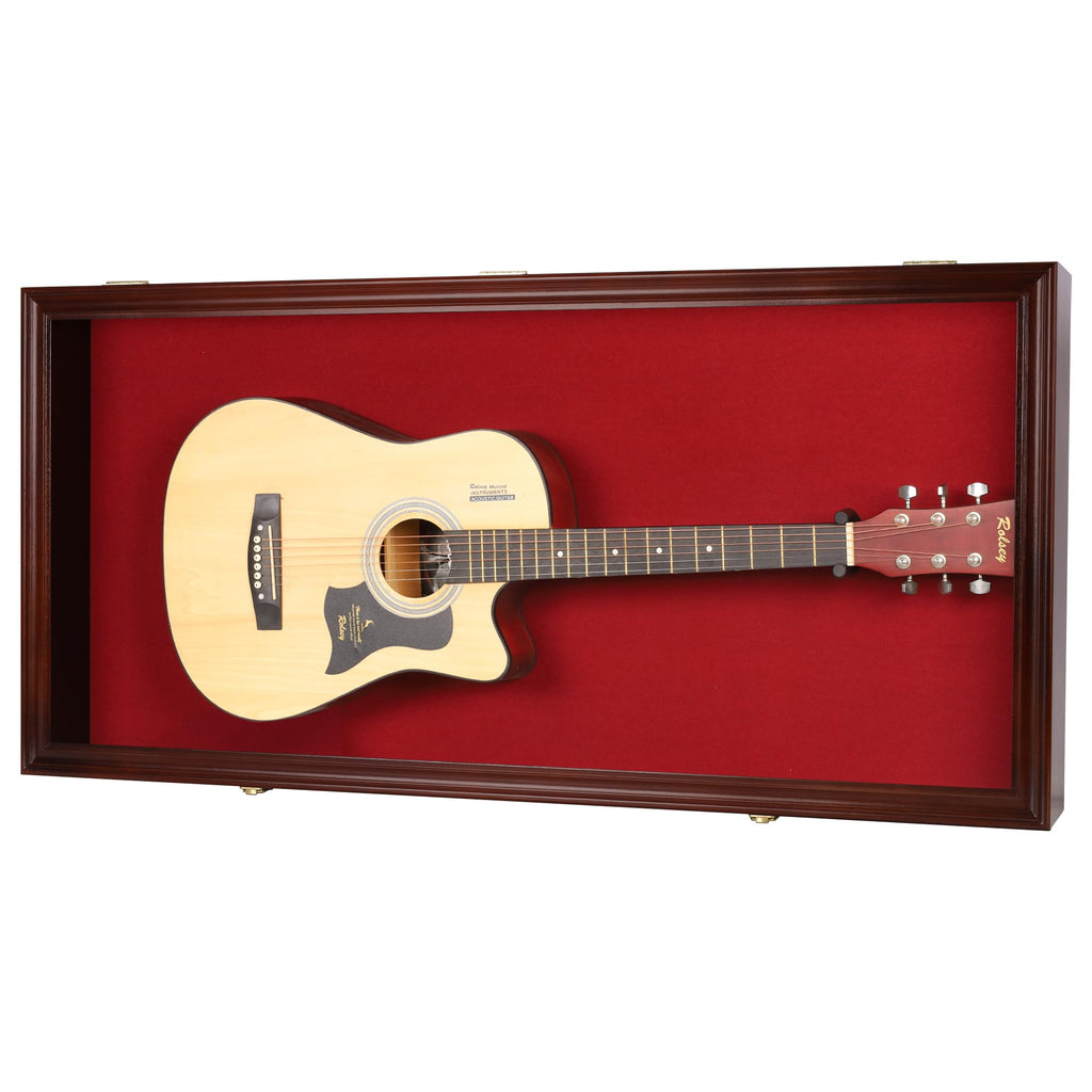 45" Acoustic Guitar Display Case Cabinet Wall Mountable Mahogany Finish P393712