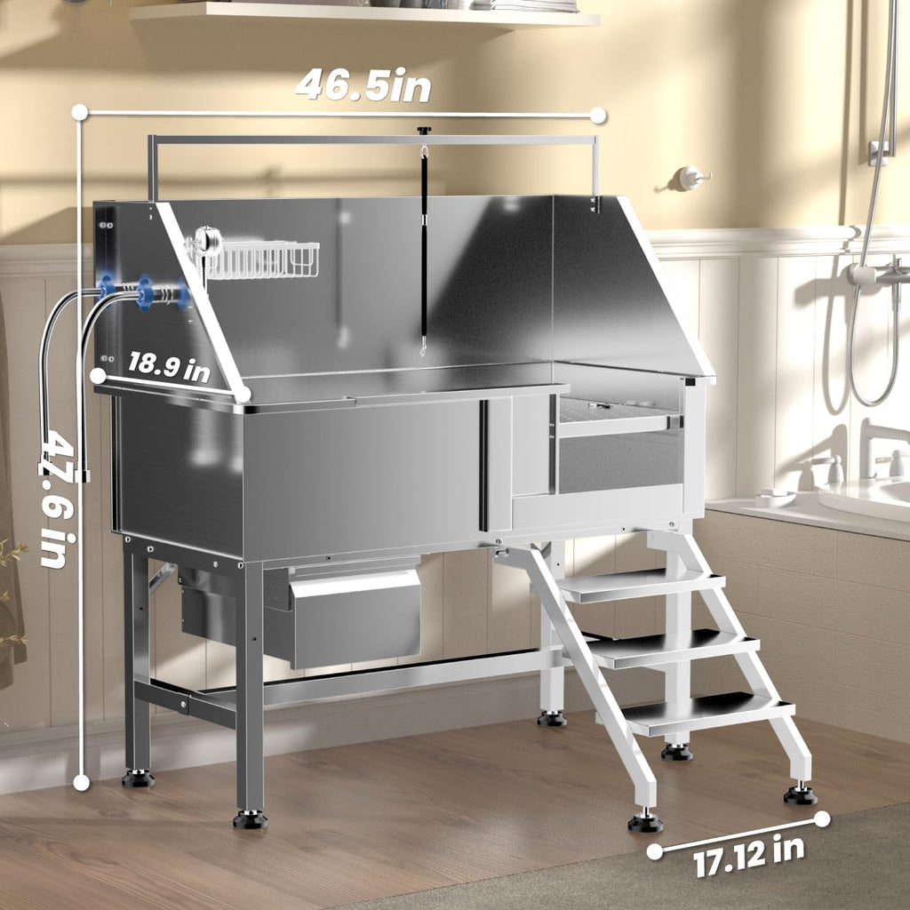 46" Stainless Steel Dog Washing Station with Storage Drawer G489
