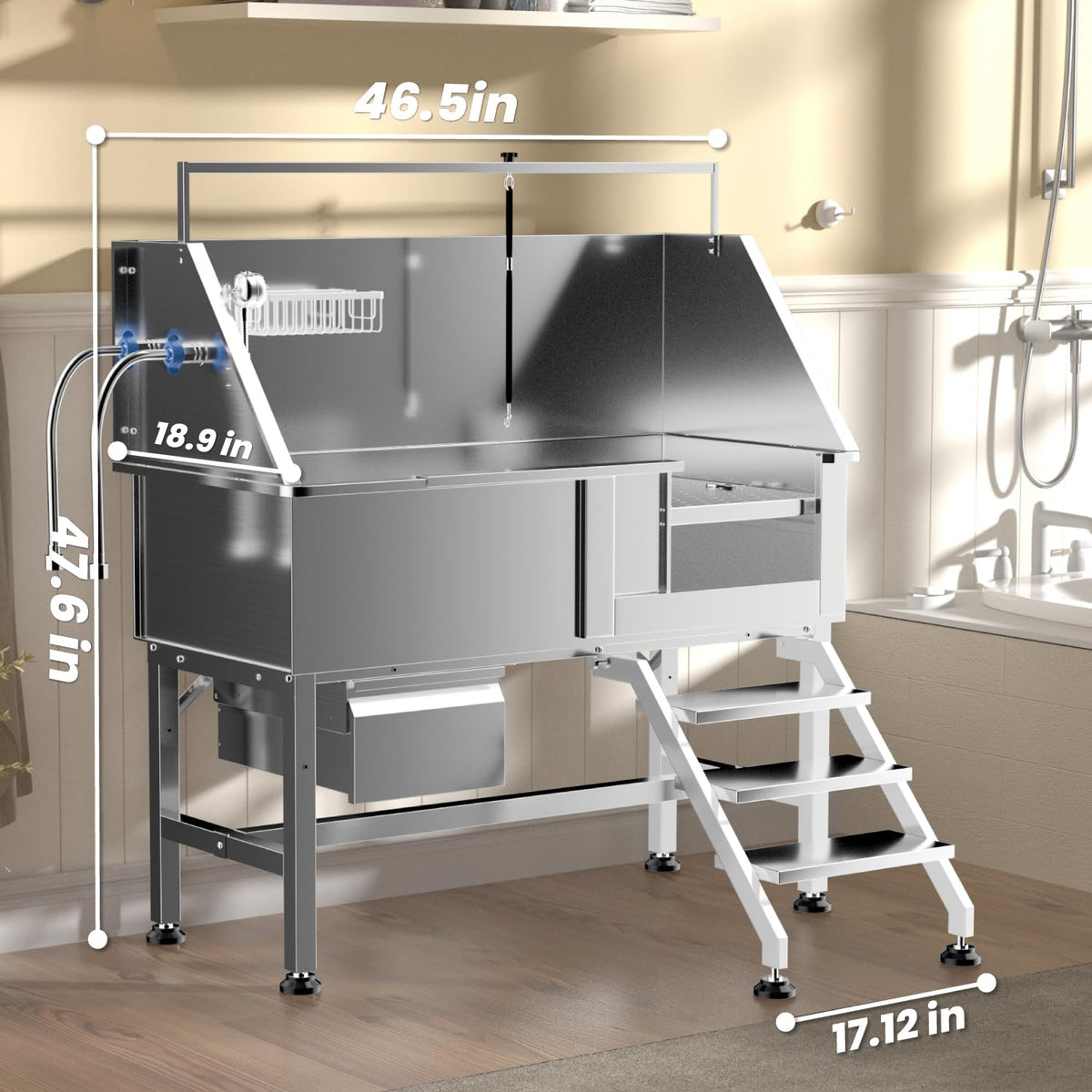 46" Stainless Steel Dog Washing Station with Storage Drawer G489