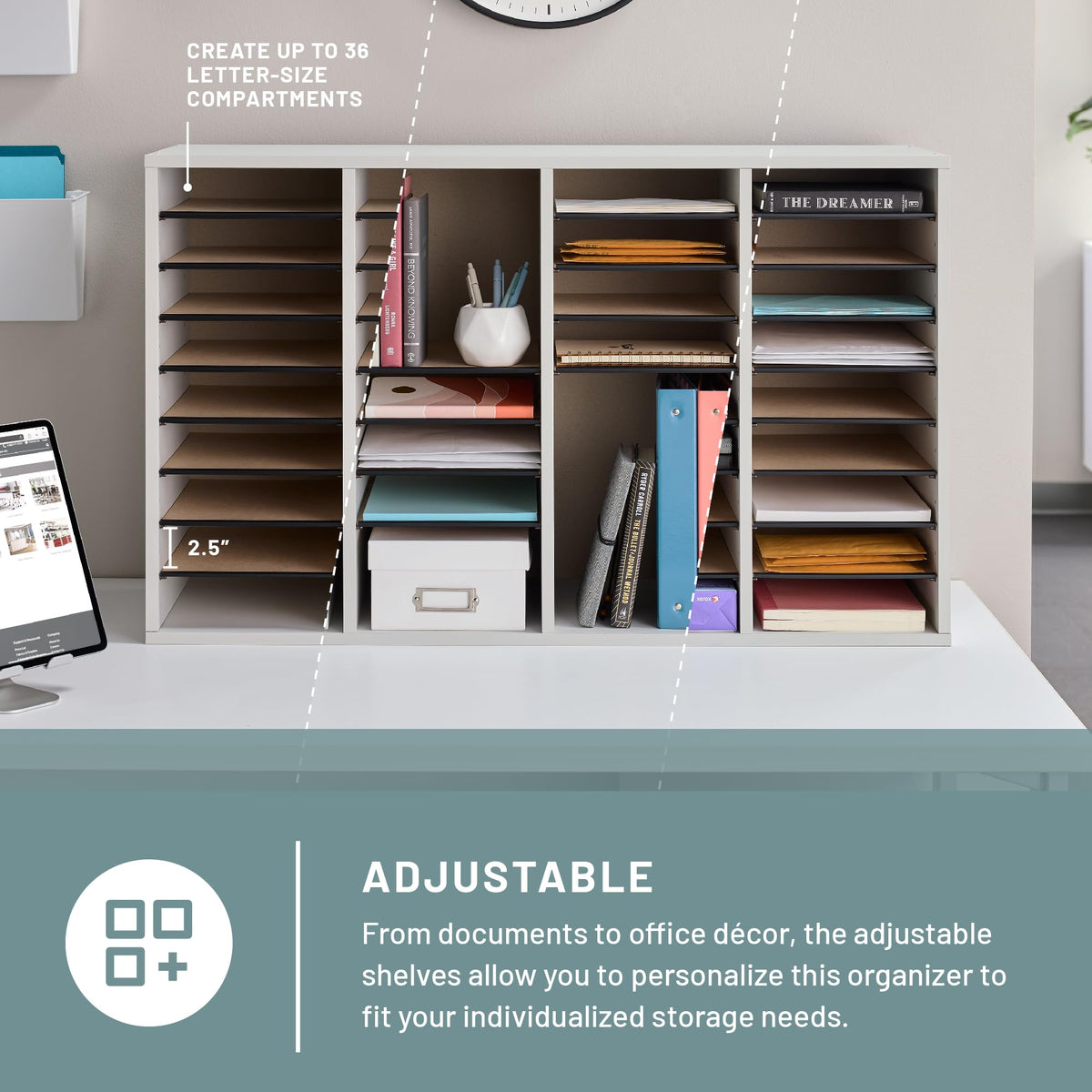 36 Compartments Wood Literature Organizer Y386