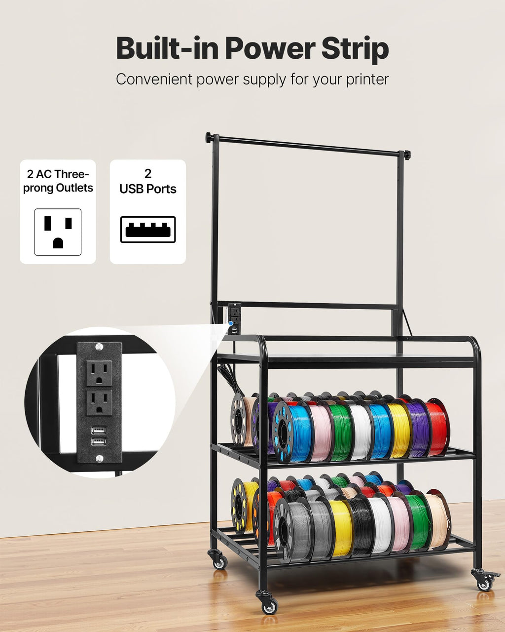 3-Tier Filament Storage Rack with Wheels G898