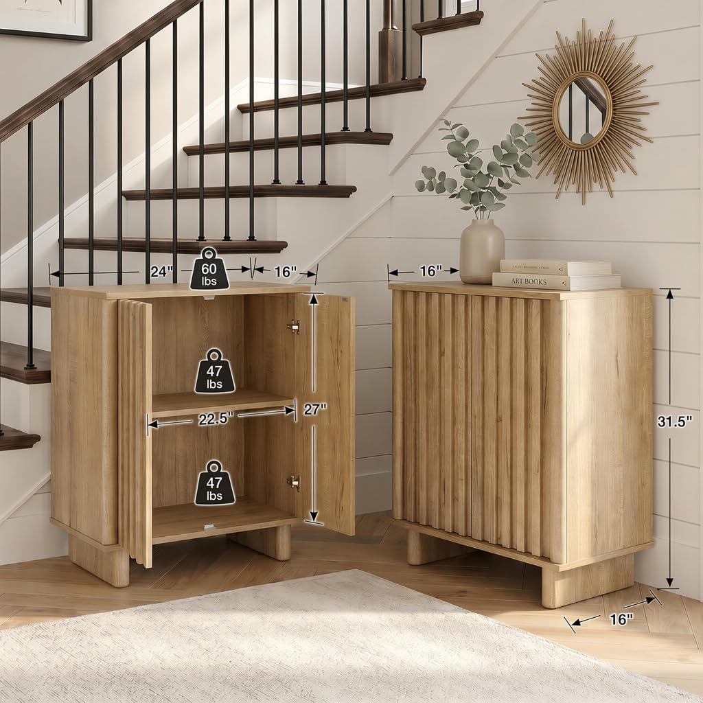Brown Oak Fluted Sideboard Buffet Cabinet R749