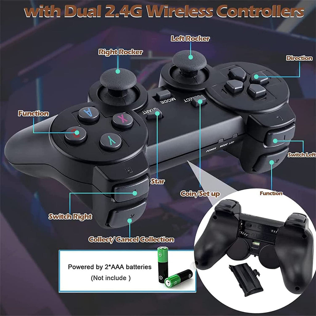 Black Wireless Retro Game Console with 2.4G Controllers J9118