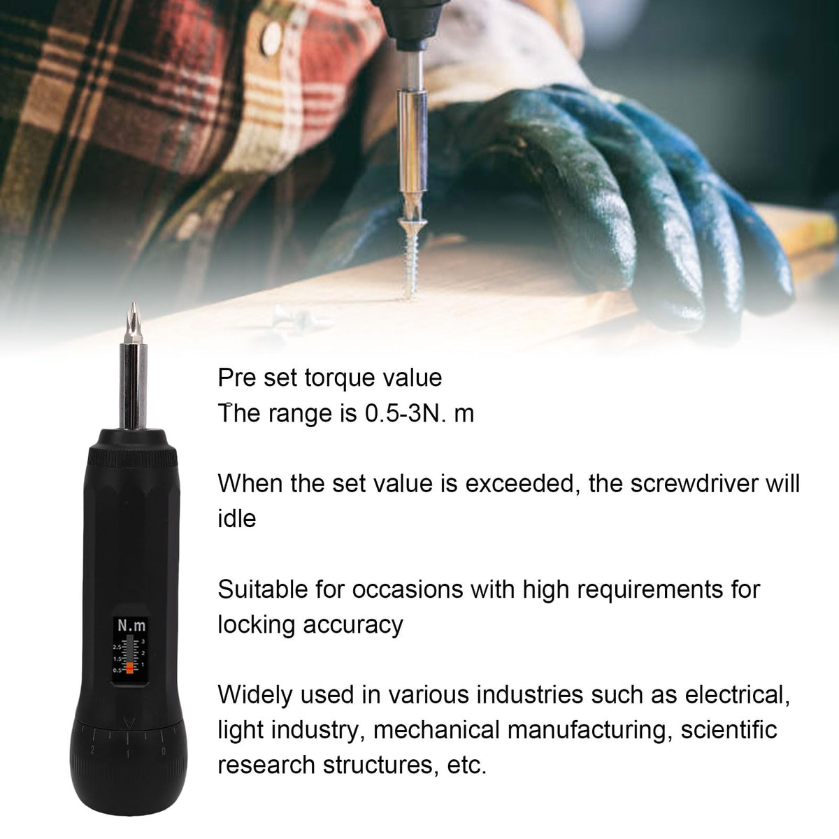 Torque Screwdriver Set 0.5-3N.m 1/4 Inch Drive with S2 Bits V7557