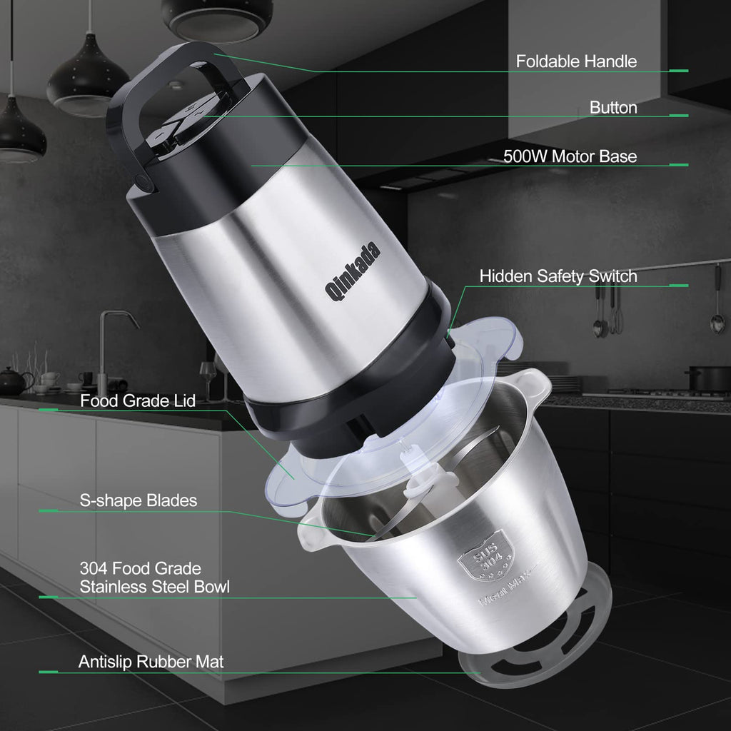 Food Processor 500W Meat Grinder 14Cup Stainless Steel Bowl B440581