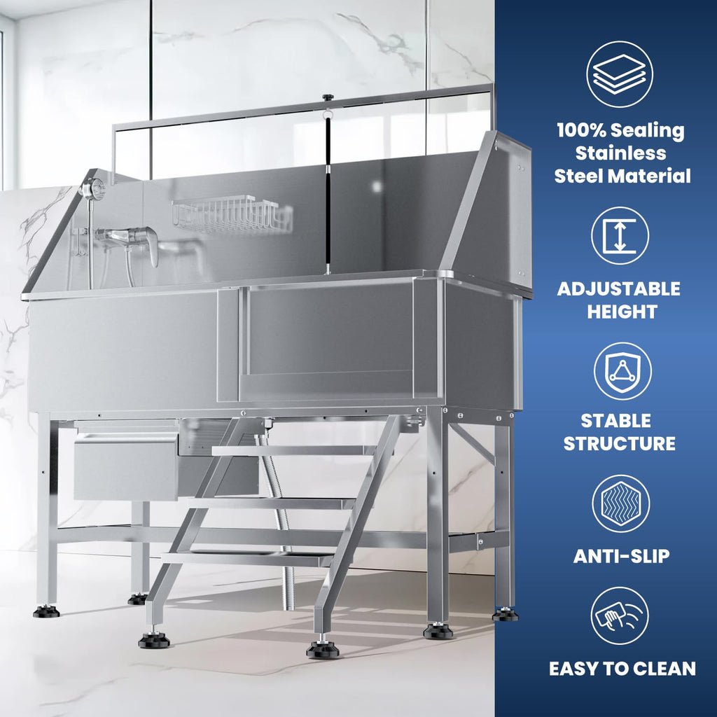 46" Stainless Steel Dog Washing Station with Storage Drawer G489