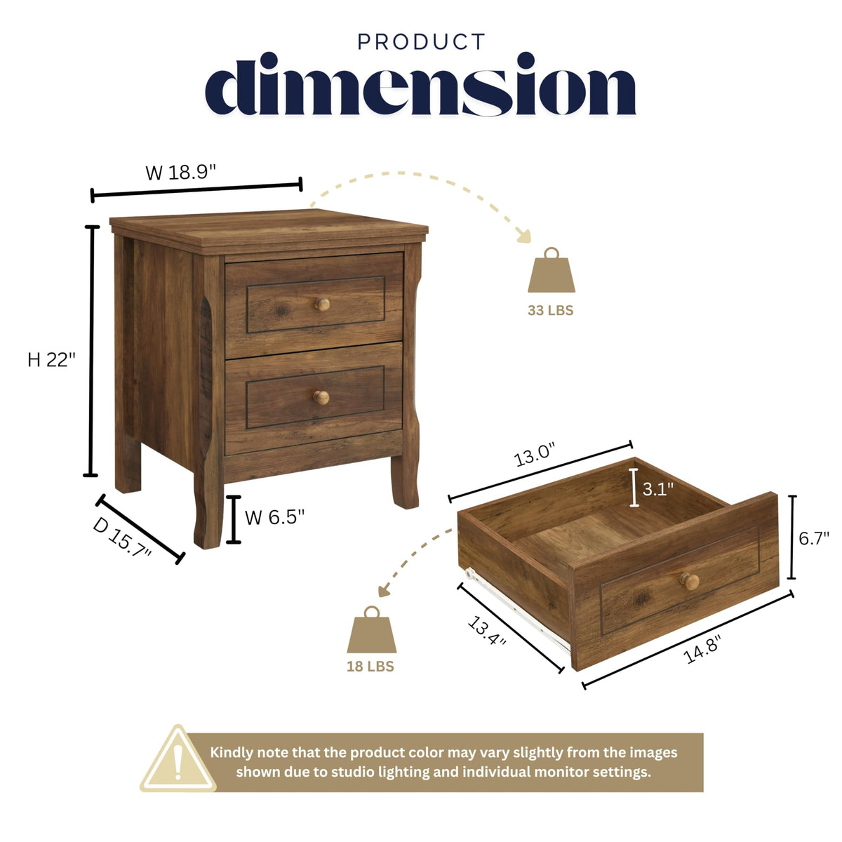 2 Drawer Wood Nightstand Set of 2 F67221