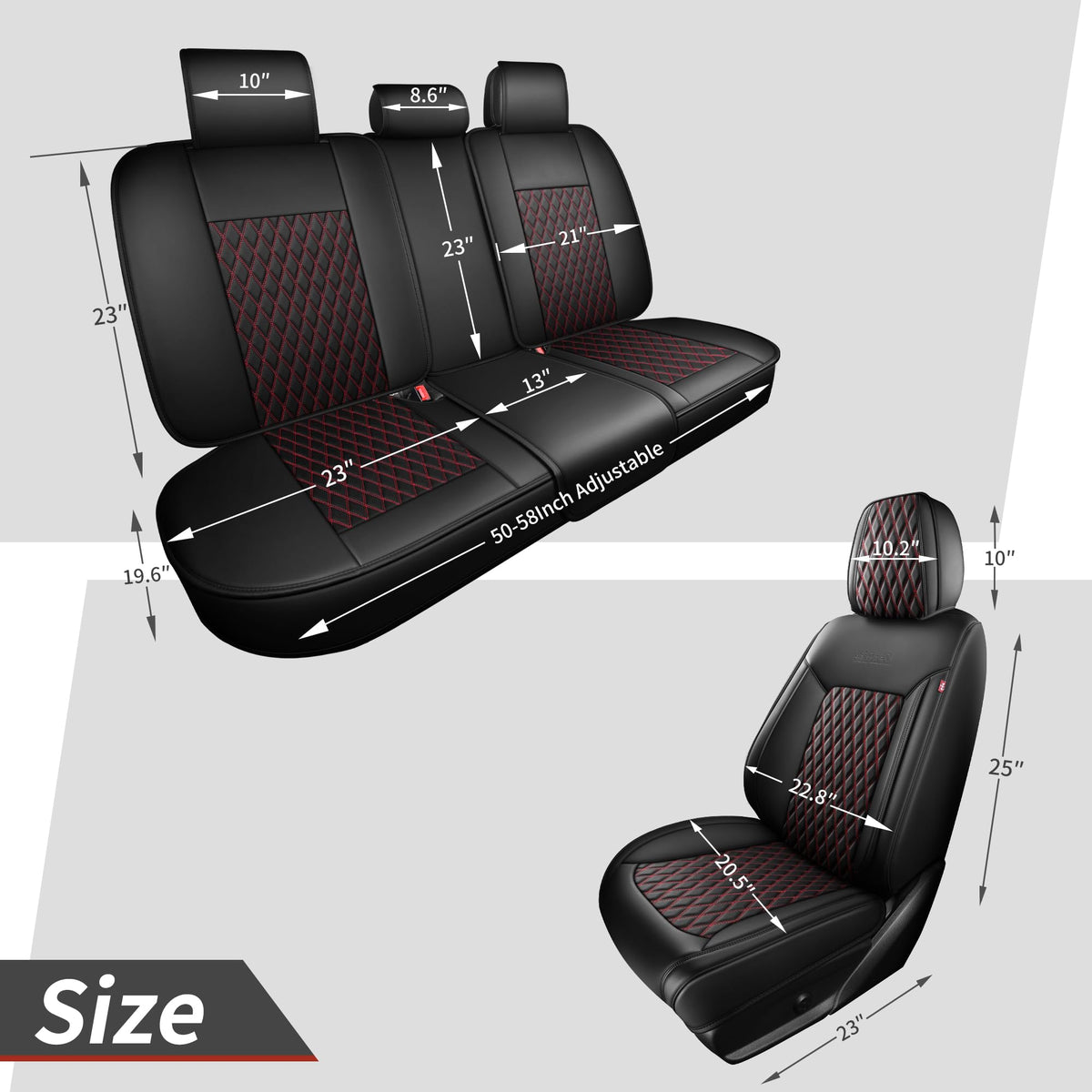 Black and Red Thick Nappa Leather Car Seat Covers Set of 2 G76485