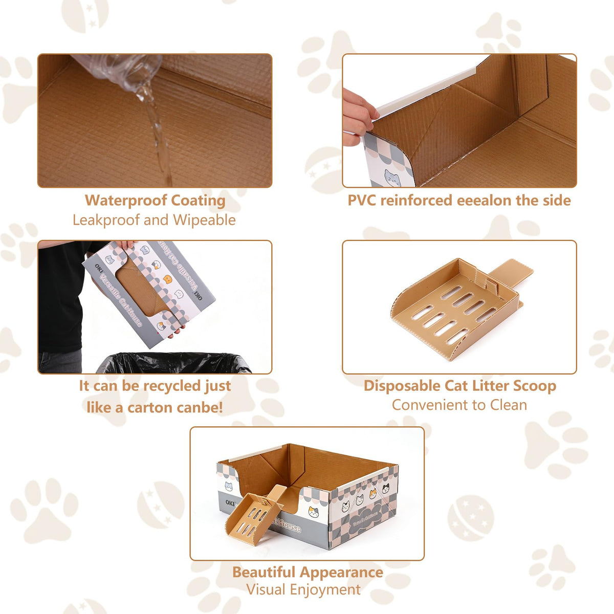 3-Pack Disposable Cat Litter Box with Scoop D2537
