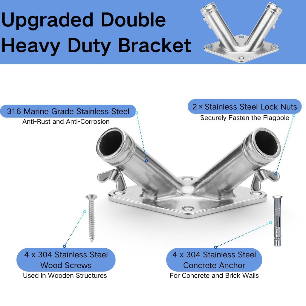 Double Flag Pole Holder 316 Stainless Steel Heavy Duty R896301