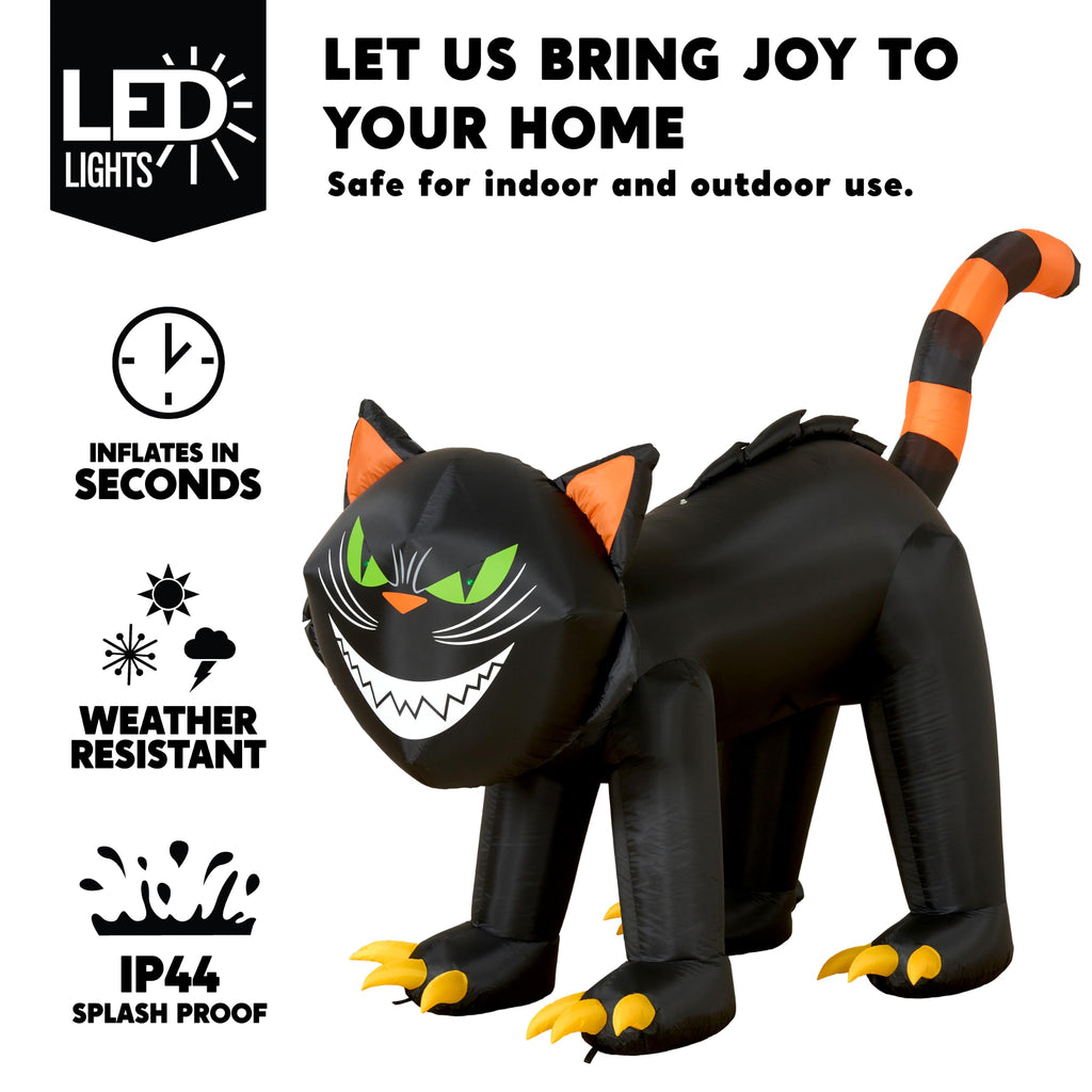 7 ft Black Cat Inflatable with LED Lights W964