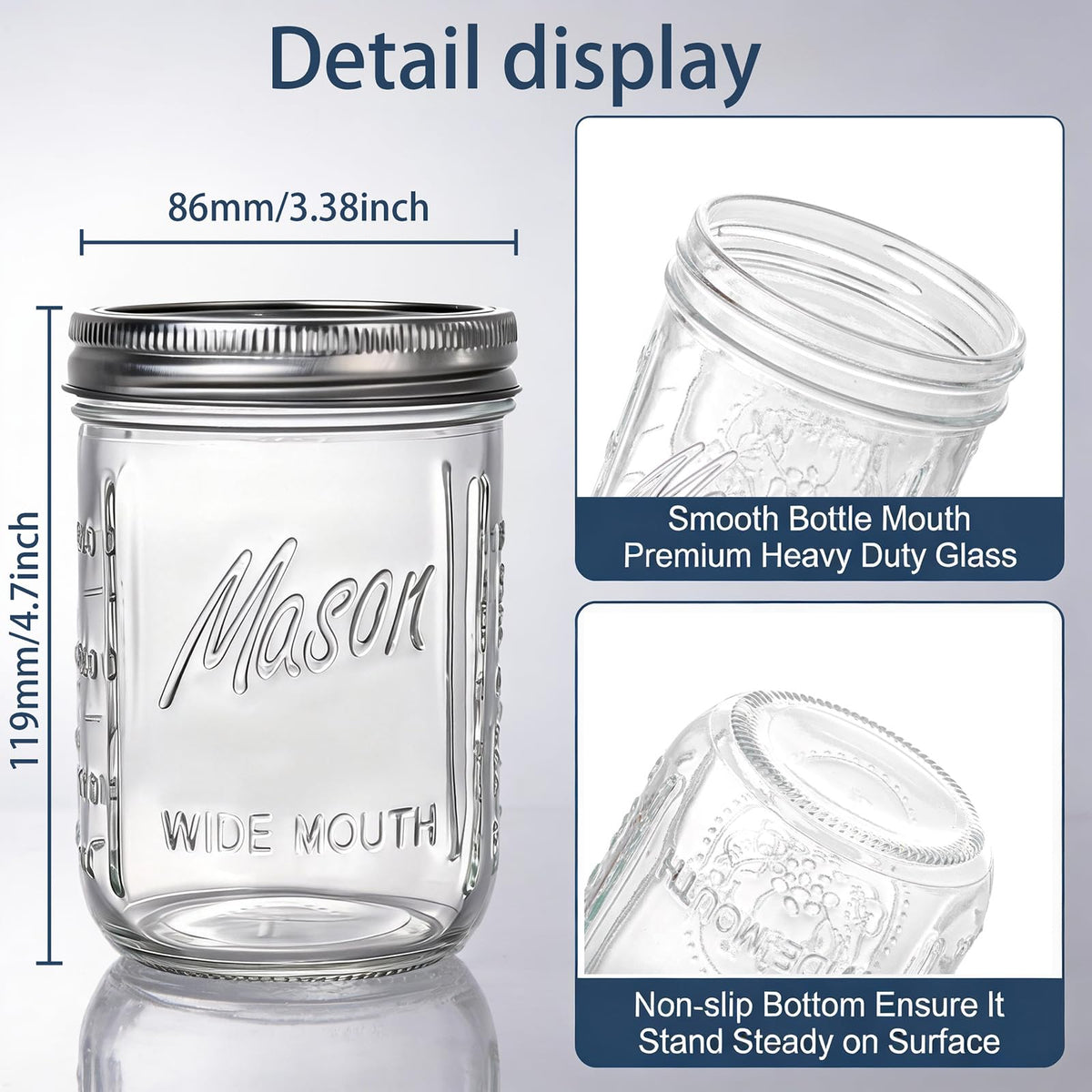 12 Pack 16 oz Wide Mouth Glass Mason Jars with Lids W616579