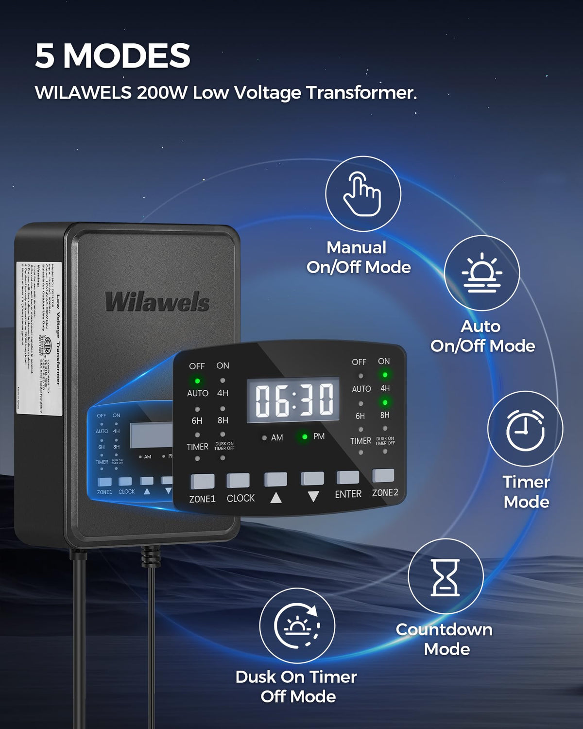 200W Low Voltage Landscape Transformer with Timer & Photocell Sensor H45244