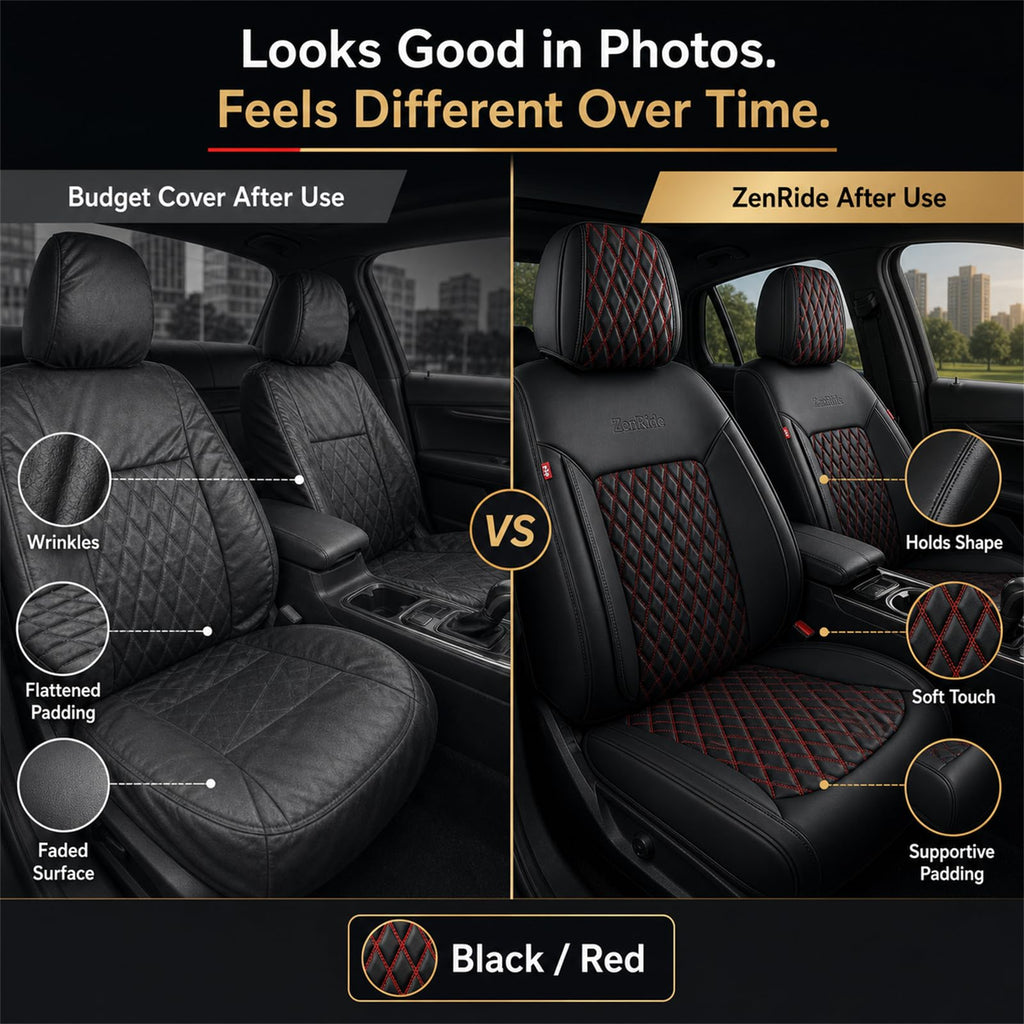 Black and Red Thick Nappa Leather Car Seat Covers Set of 2 G76485