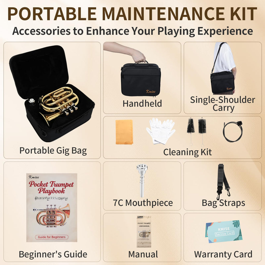 Bb Pocket Trumpet with Case, 7C Mouthpiece and Cleaning Kit K4301