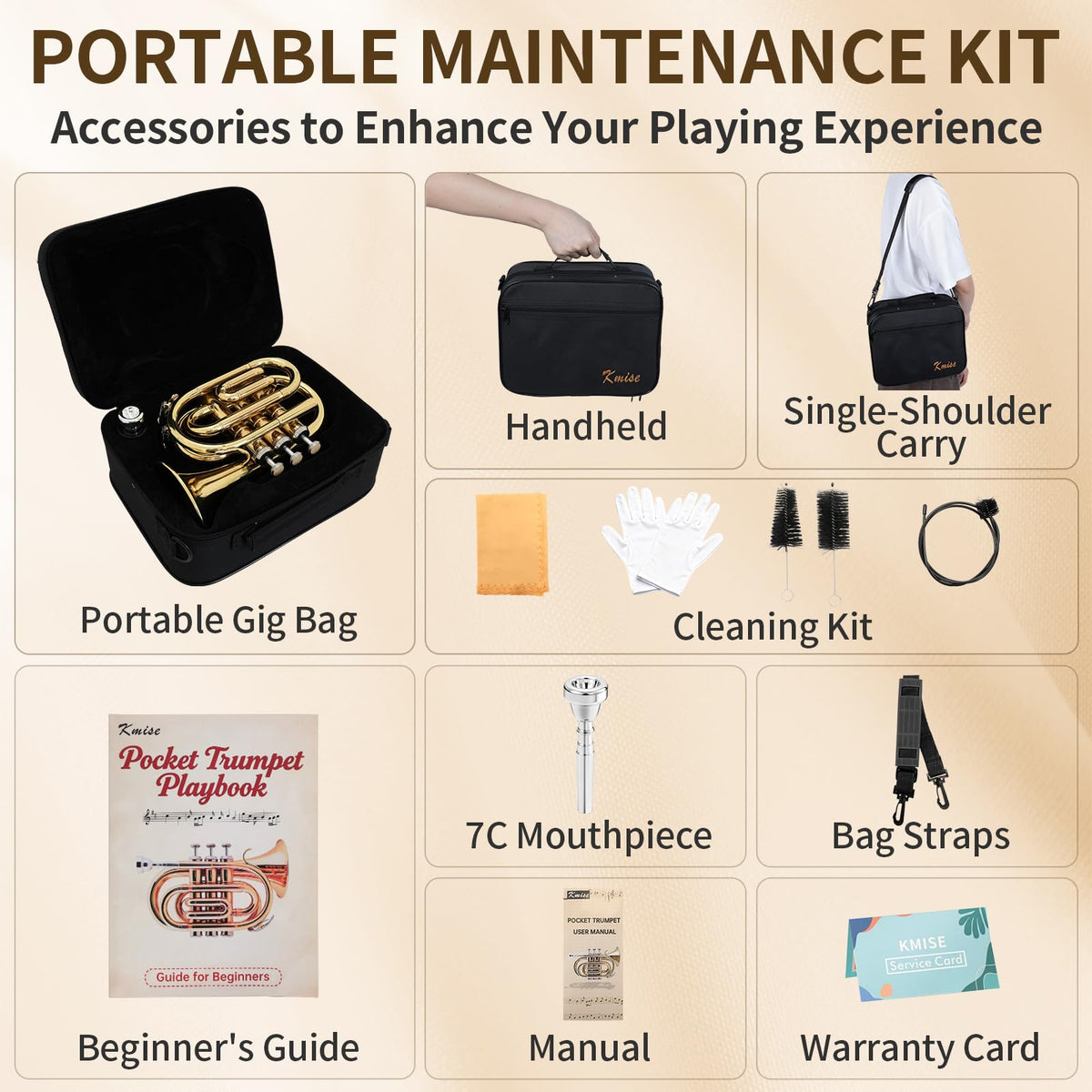 Bb Pocket Trumpet with Case, 7C Mouthpiece and Cleaning Kit K4301