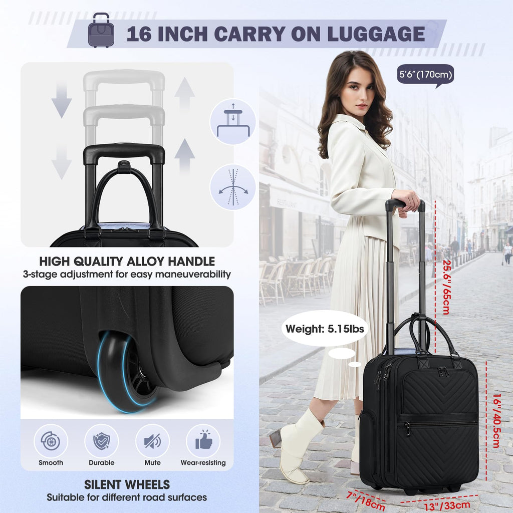 16-inch Lightweight Softside Underseat Carry On Luggage with Wheels Black N40704