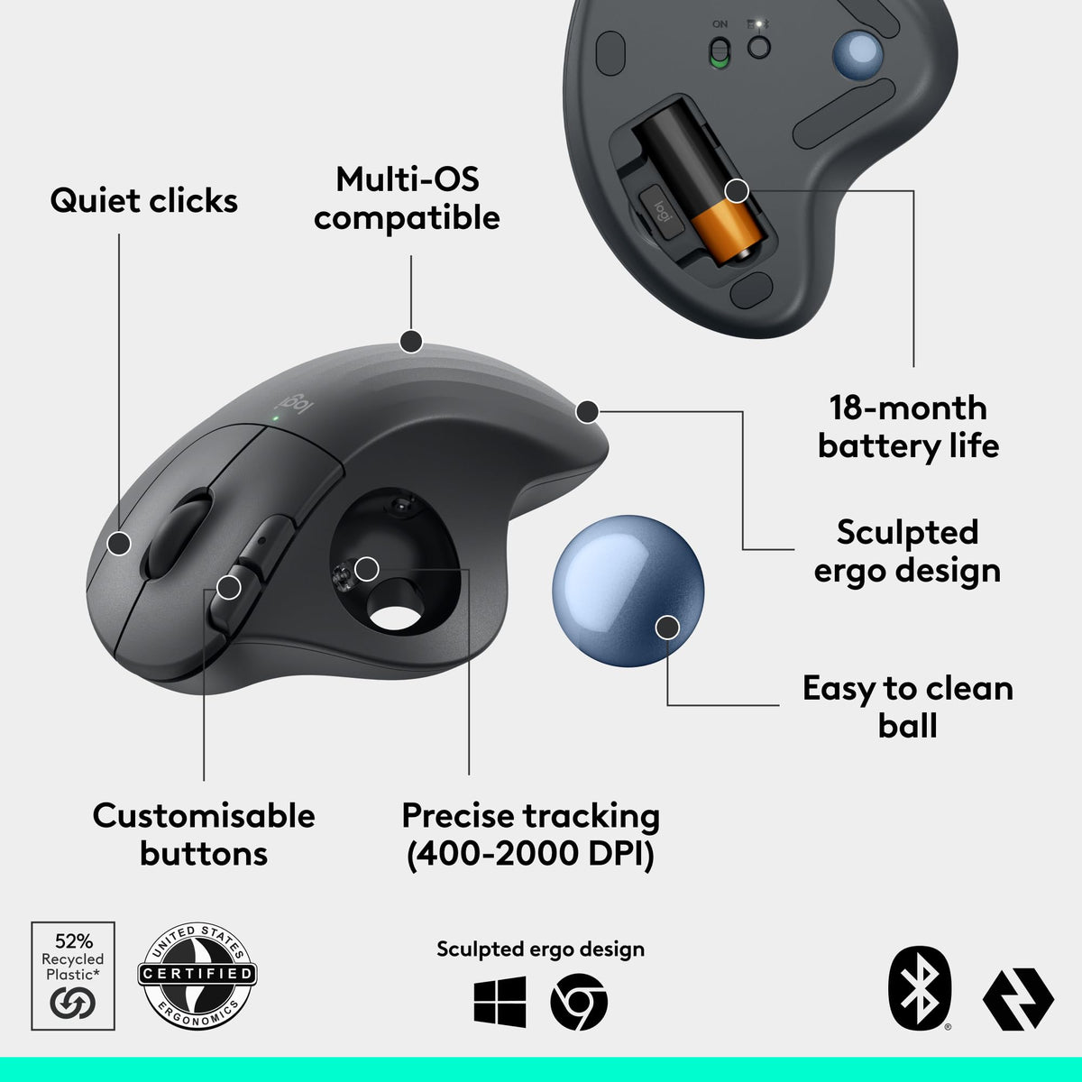 Wireless Bluetooth Trackball Mouse O258