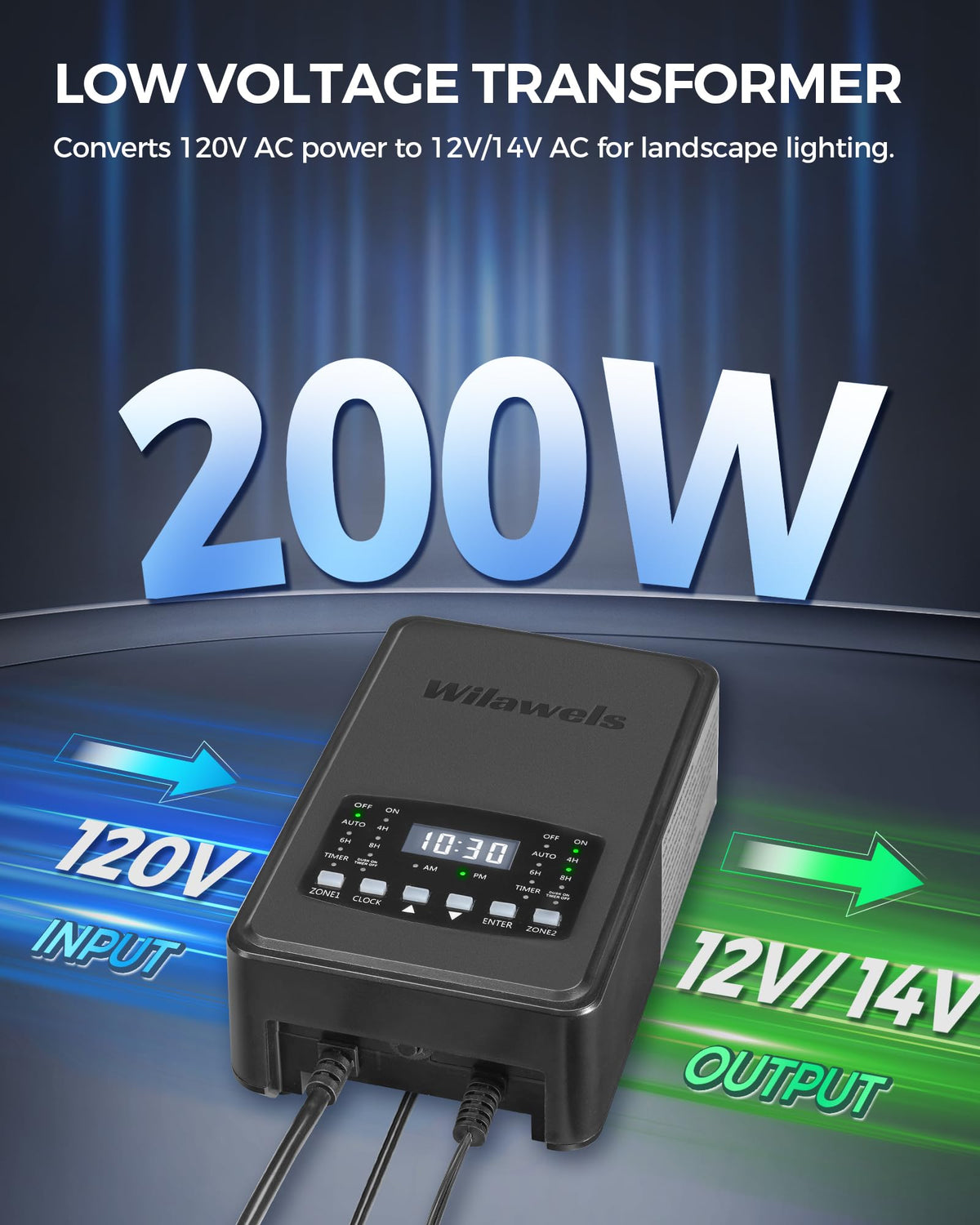 200W Low Voltage Landscape Transformer with Timer & Photocell Sensor H45244
