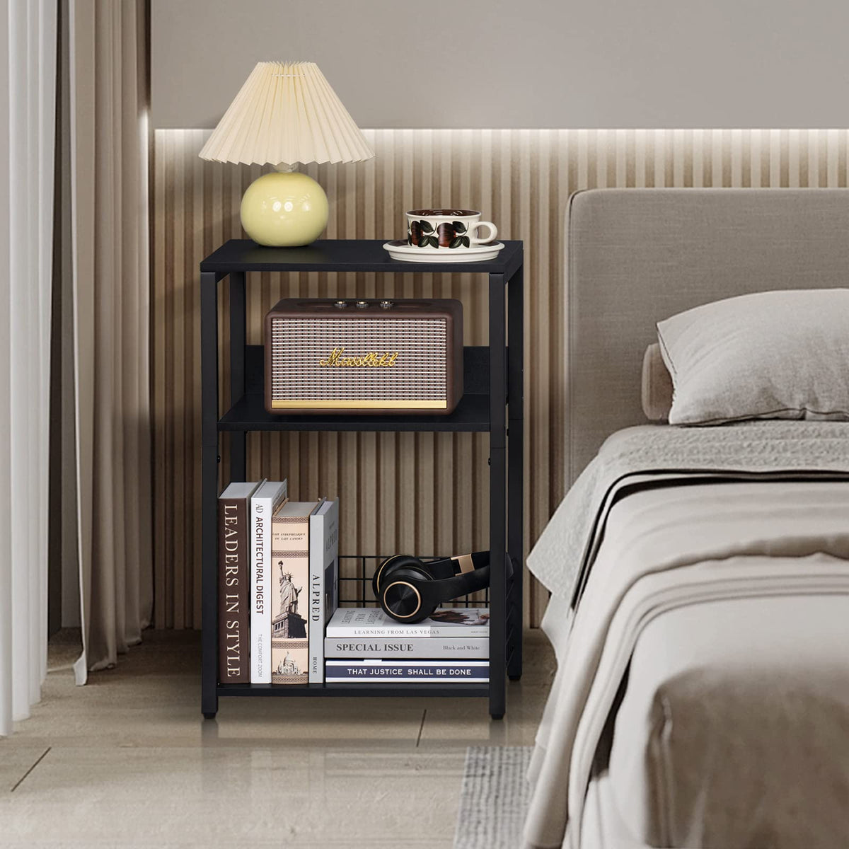 Black 3 Tier End Table with Storage Shelf I84672